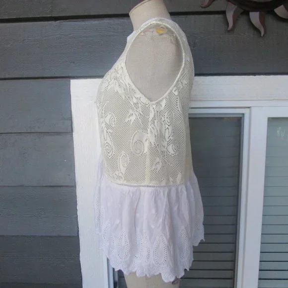 Umgee womens cottagecore mesh lace peplum top sz M - Picture 8 of 9